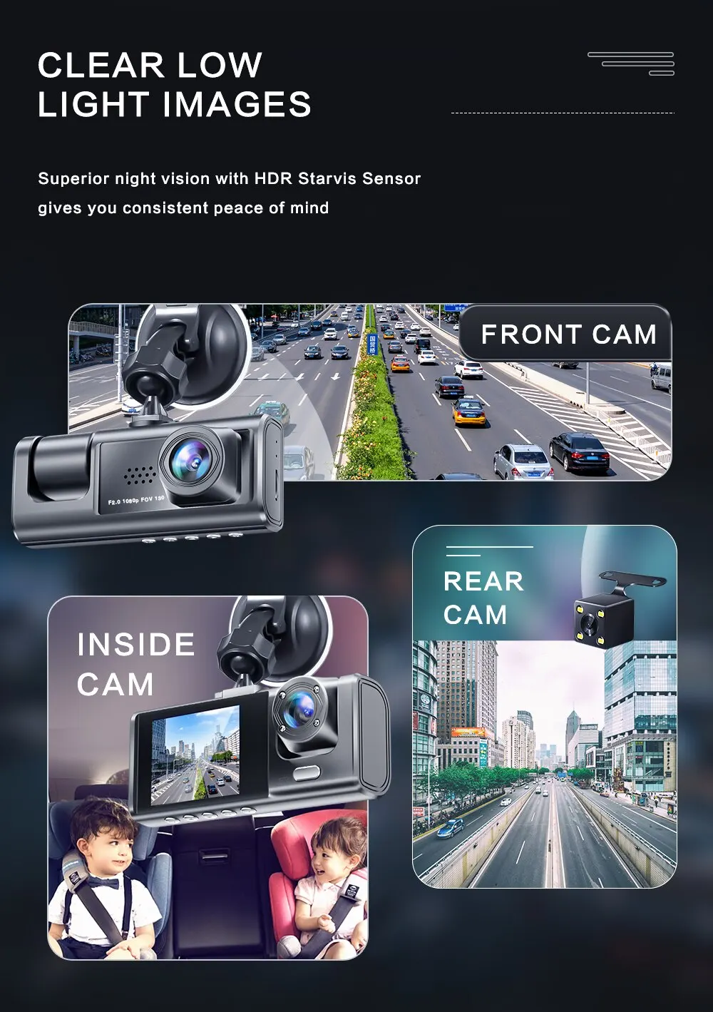 3-in-1 Dash Cam – Full HD, WiFi & Night Vision