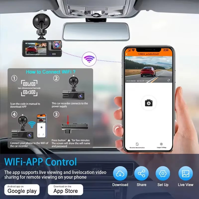 3Camera Dash Cam 2Cam Car Camera 1080P Video Recorder WIFI Car DVR Front Rear View Camera Night Vision Black Box Car Accessories
