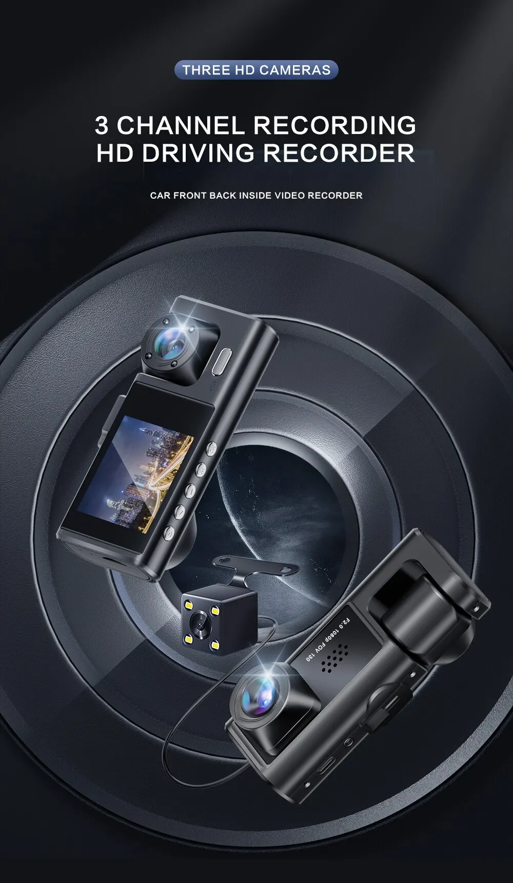 3-in-1 Dash Cam – Full HD, WiFi & Night Vision